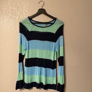 525 America Open Knit Sweater Size Extra Large Blue & Green Striped
